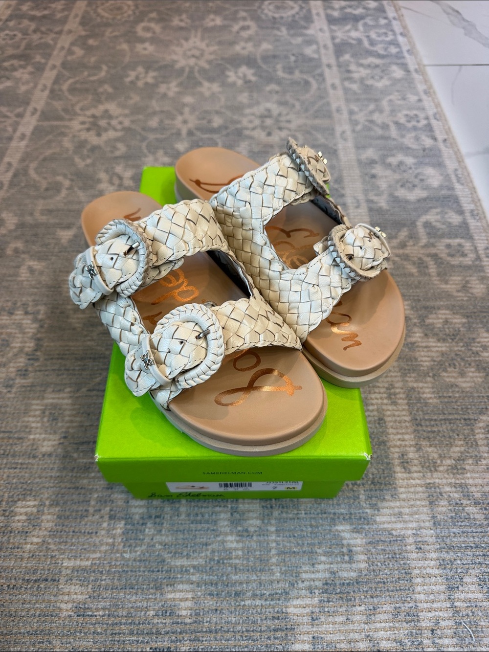 Sam Edelman Ivory Braided Double-Buckle Slide Sandals